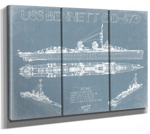 Bella Frye USS Bennett (DD-473) Blueprint Wall Art - Original Destroyer Print