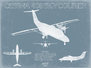 Bella Frye Cessna 408 SkyCourier Aircraft Blueprint Wall Art - Original Airplane Print