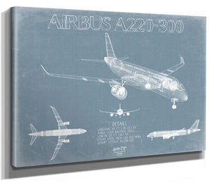 Bella Frye Airbus A220-300 Aircraft Blueprint Wall Art - Original Aviation Plane Print