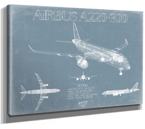 Bella Frye Airbus A220-300 Aircraft Blueprint Wall Art - Original Aviation Plane Print