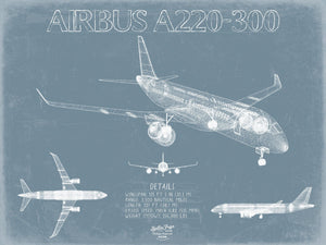 Bella Frye Airbus A220-300 Aircraft Blueprint Wall Art - Original Aviation Plane Print