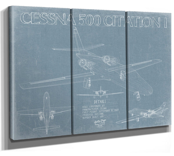 Bella Frye Cessna 500 Citation I Aircraft Blueprint Wall Art - Original Airplane Print