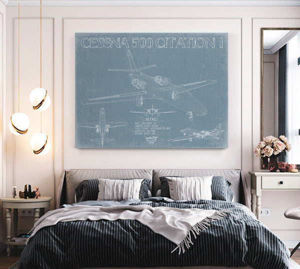 Bella Frye Cessna 500 Citation I Aircraft Blueprint Wall Art - Original Airplane Print