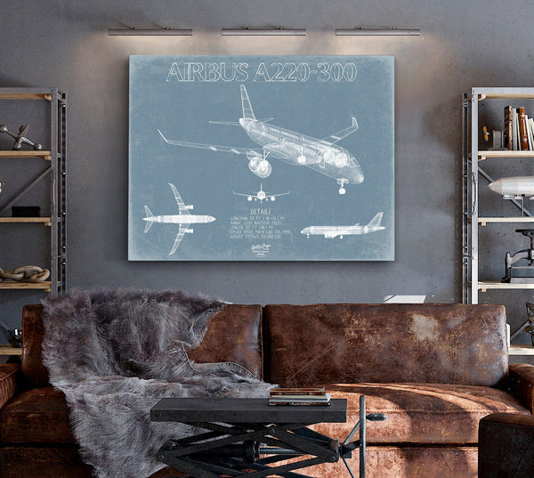 Bella Frye Airbus A220-300 Aircraft Blueprint Wall Art - Original Aviation Plane Print