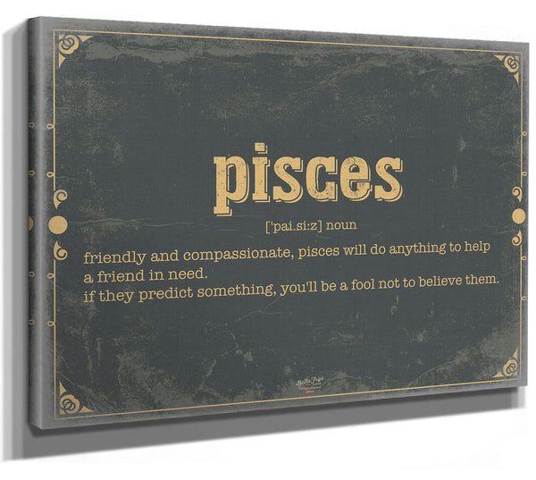 Bella Frye Pisces Word Definition Wall Art - Gift for Pisces Dictionary Artwork